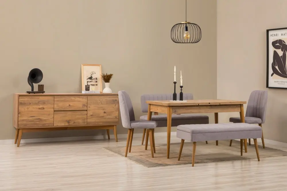 Set s rozkládacím stolem, židlemi a konzolou (6 kusů) Vina Bench 04 0701 - Atlantic Pine, Grey