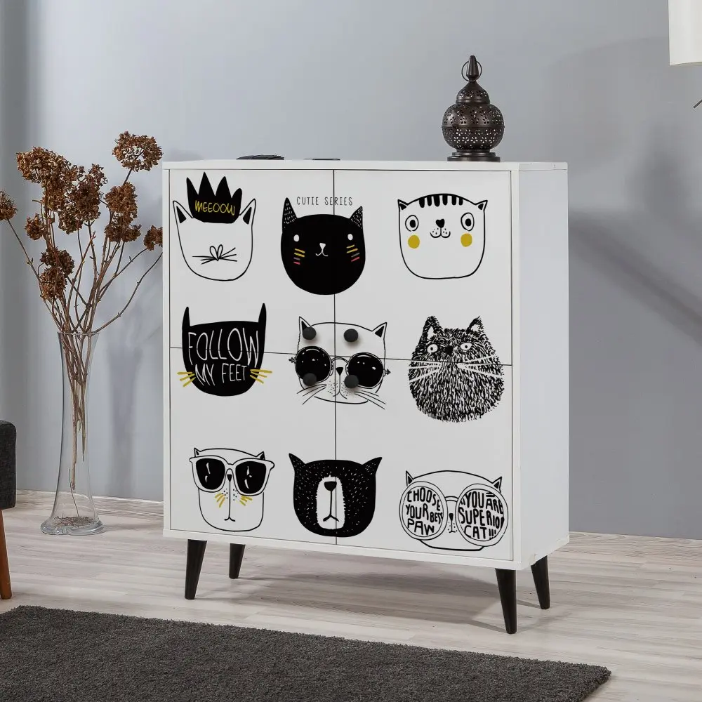 Hanah Home Dětská komoda Cats 95 cm bílá