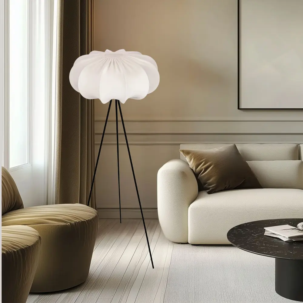 Stojací lampa CAFEE’ s krémovým stínidlem latte 52 cm - skandinávská stojací lampa E27