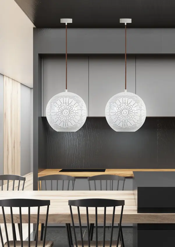 Závěsná stropní lampa 60W E27 prolamovaná bílá BENE