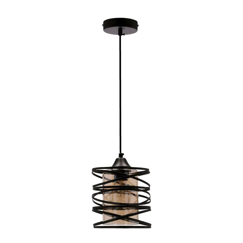Závěsná lampa Eluna černá E27 jantarové stínidlo
