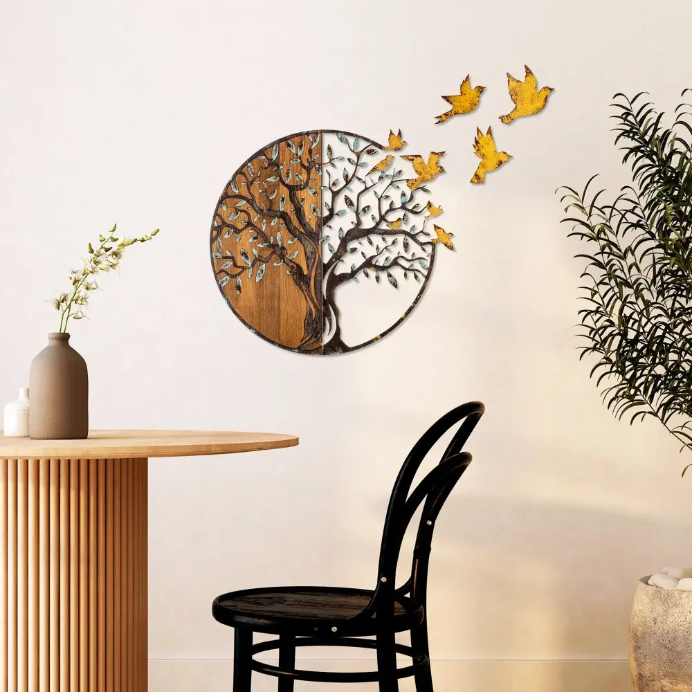 Dekorativní dřevěný doplněk na zeď Tree And Birds - 322-A