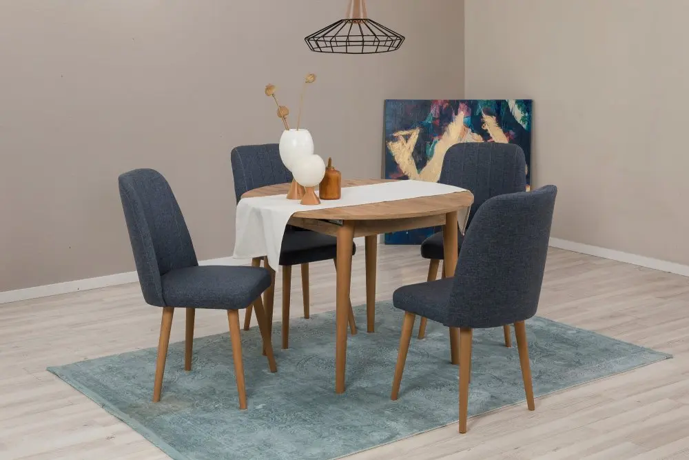 Jídelní set s rozkládacím stolem a židlemi (5 kusů) Vina 1048 - Atlantic Pine, Navy Blue