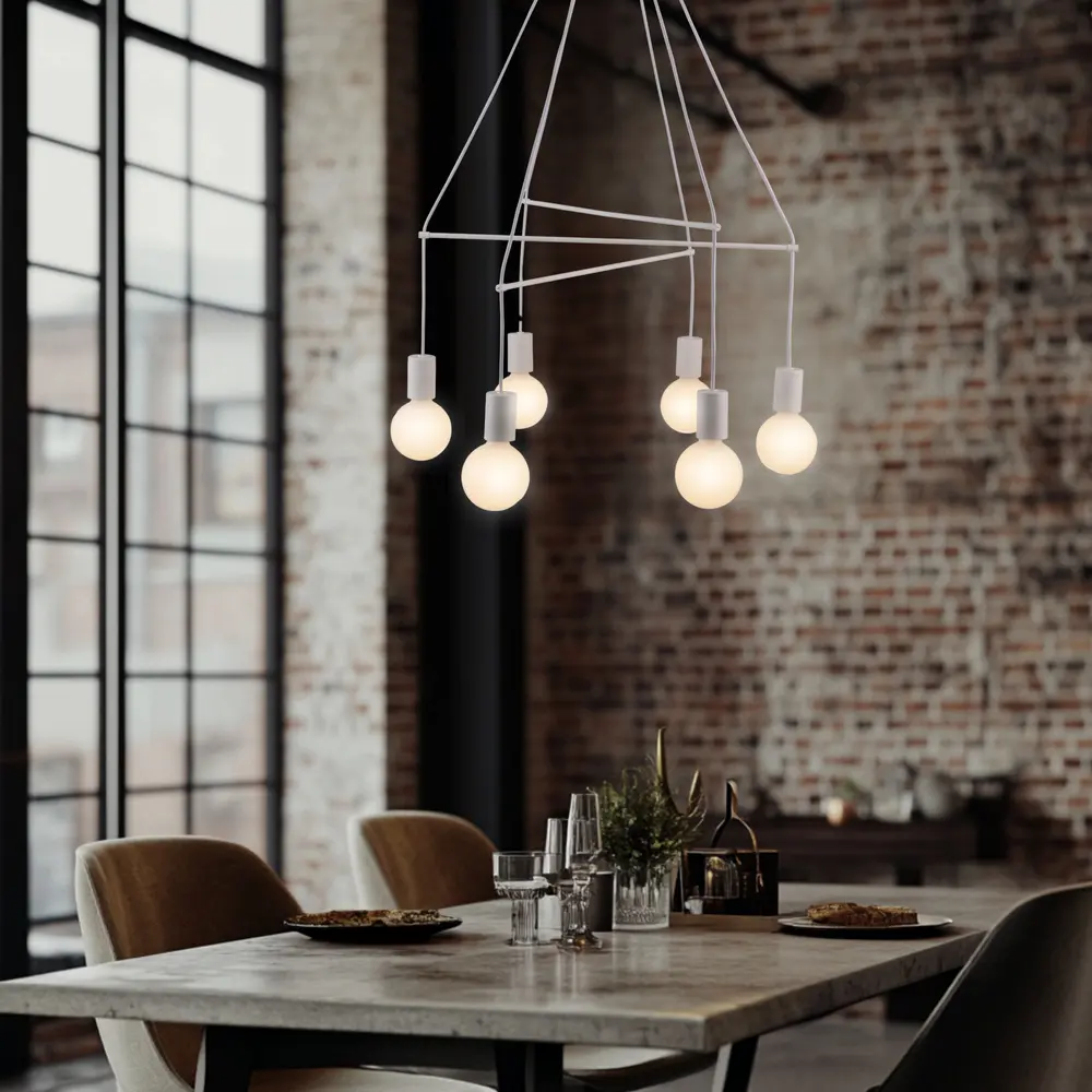 Závěsná lampa matně bílá 6xE27 dvouokruhová Alto