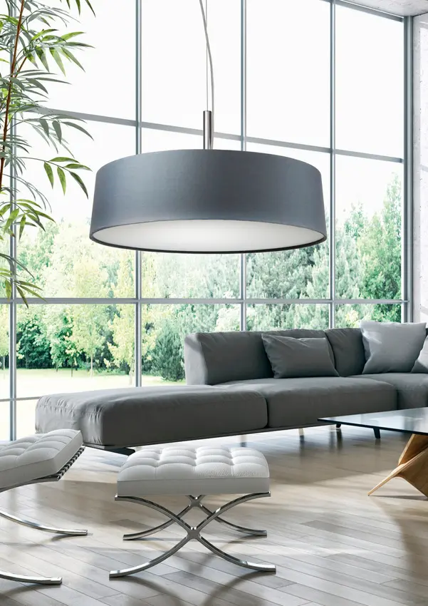 Stříbrnošedá závěsná lampa, tkané stínidlo, 3x60W, Blum