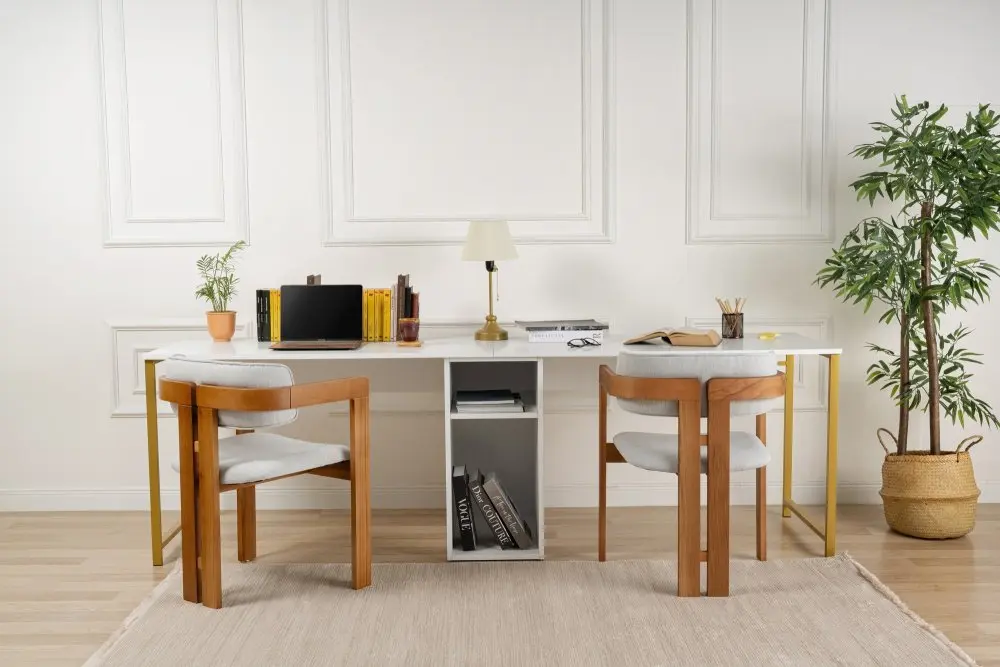 Psací stůl Twin Study Desk - White, Gold