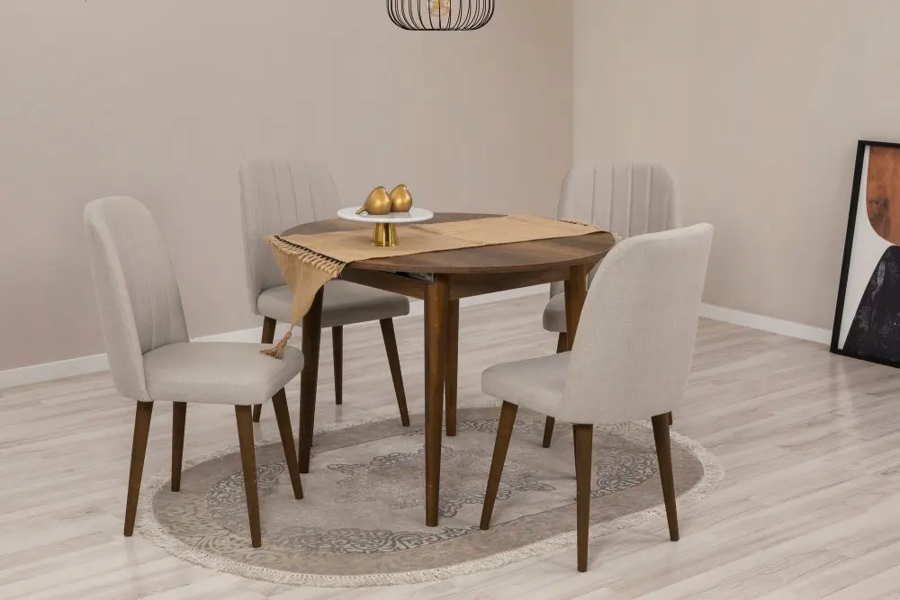 Jídelní set s rozkládacím stolem a židlemi (5 kusů) Vina 1005 - Walnut, Cream
