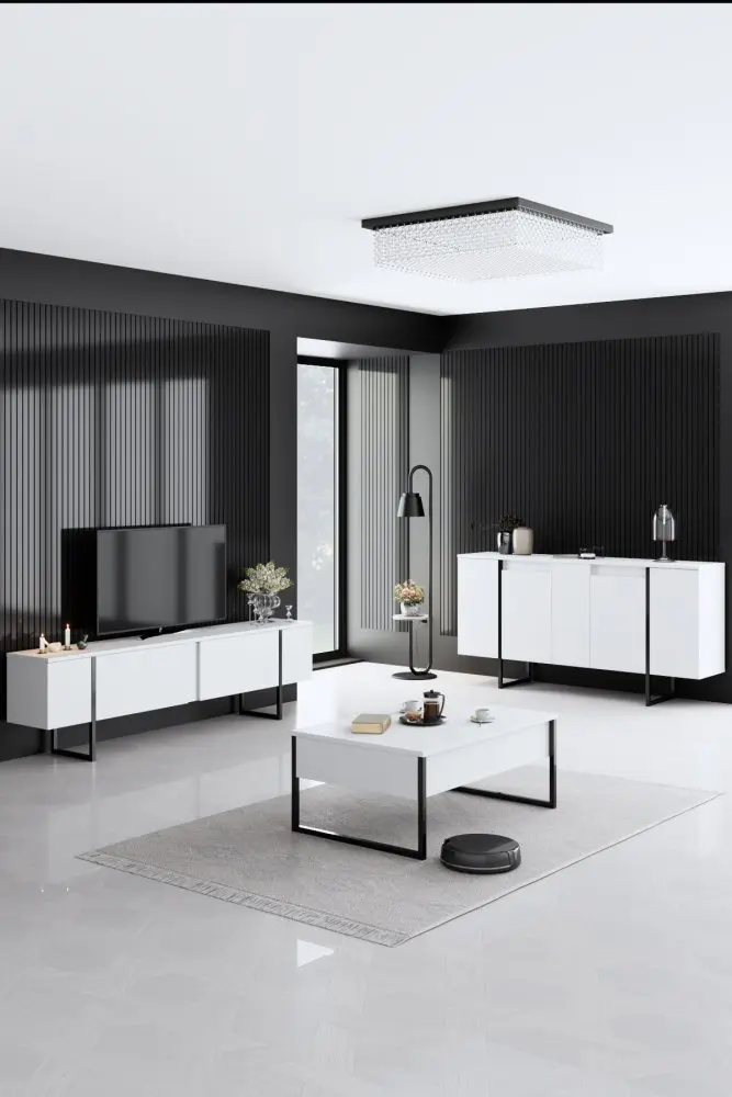 Kalune Design Sada nábytku do obývacího pokoje Luxe bílá/černá