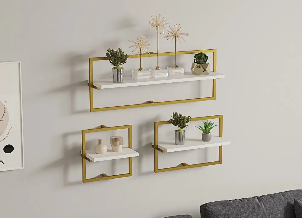 Kalune Design Sada 3 ks nástěnných polic Yeso bílá/zlatá
