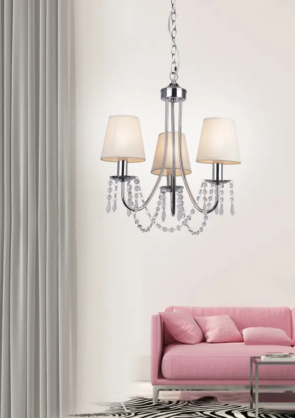 Chromový/béžový závěsný lustr 3x40W Ruti