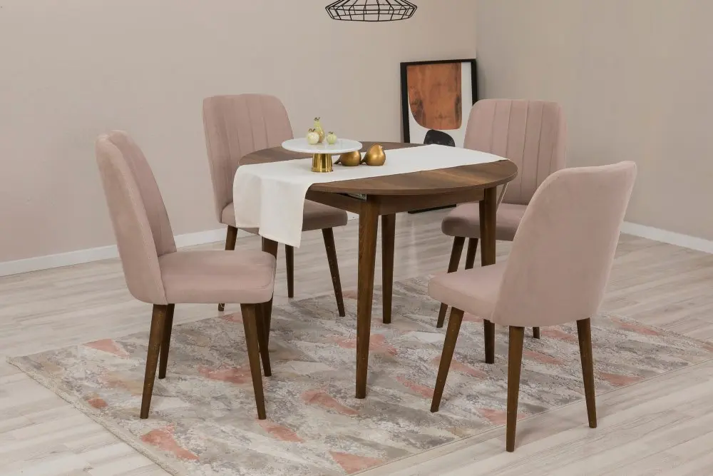 Jídelní set s rozkládacím stolem a židlemi (5 kusů) Vina 0900 - Walnut, Stone