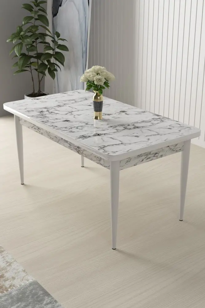 Jídelní stůl Nil - White Marble, White