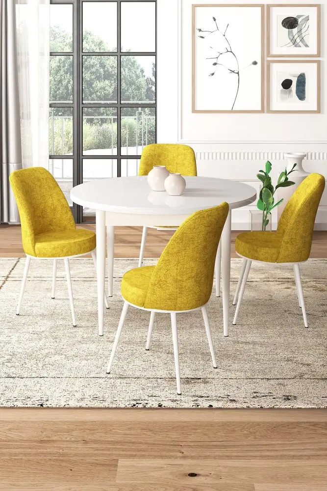 Dining Table & Chairs Set (5 Pieces) Tor - White, Mustard