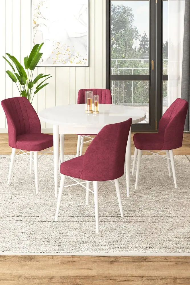 Dining Table & Chairs Set (5 Pieces) Rox - White, Burgundy