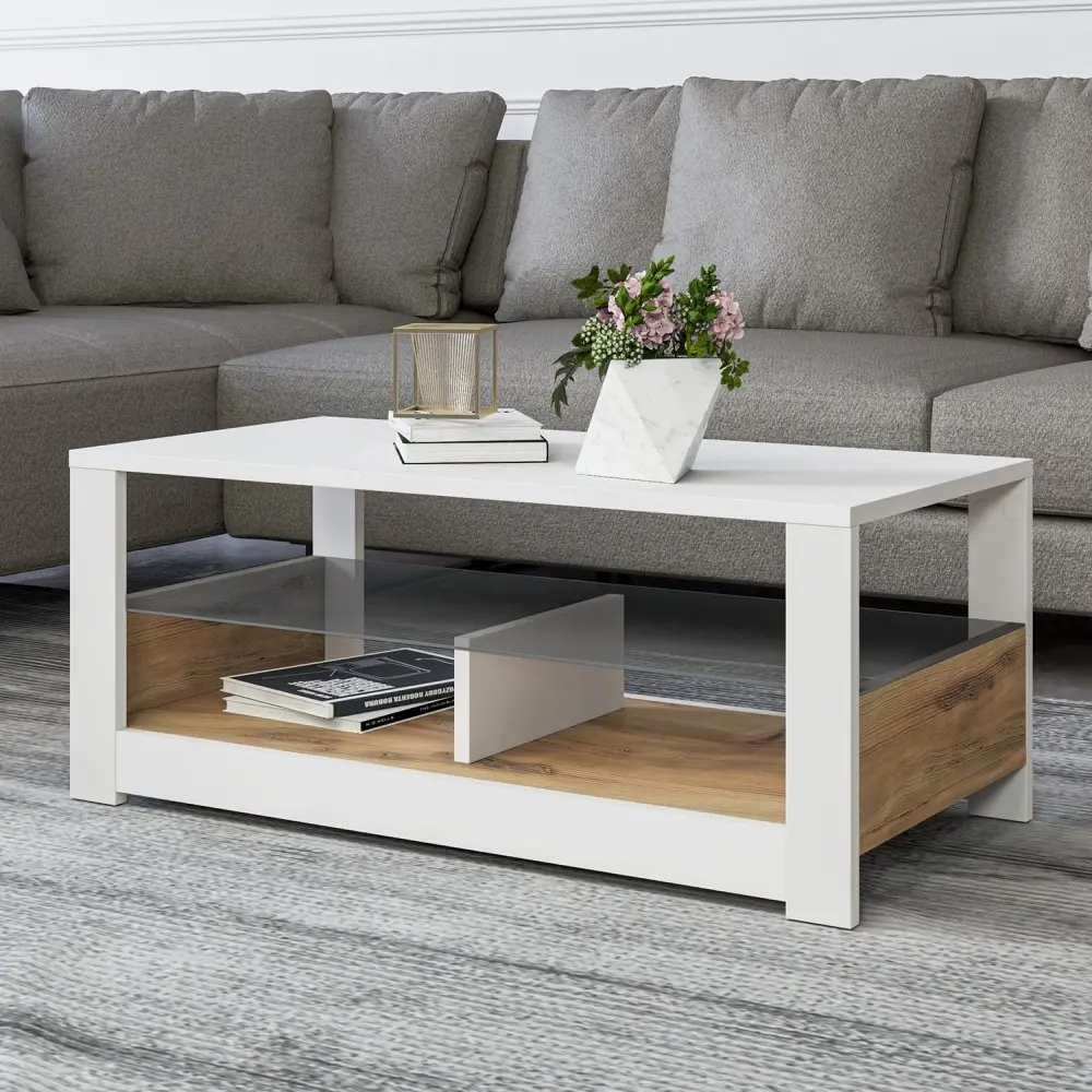 Konferenční stolek Aydos - White, Oak