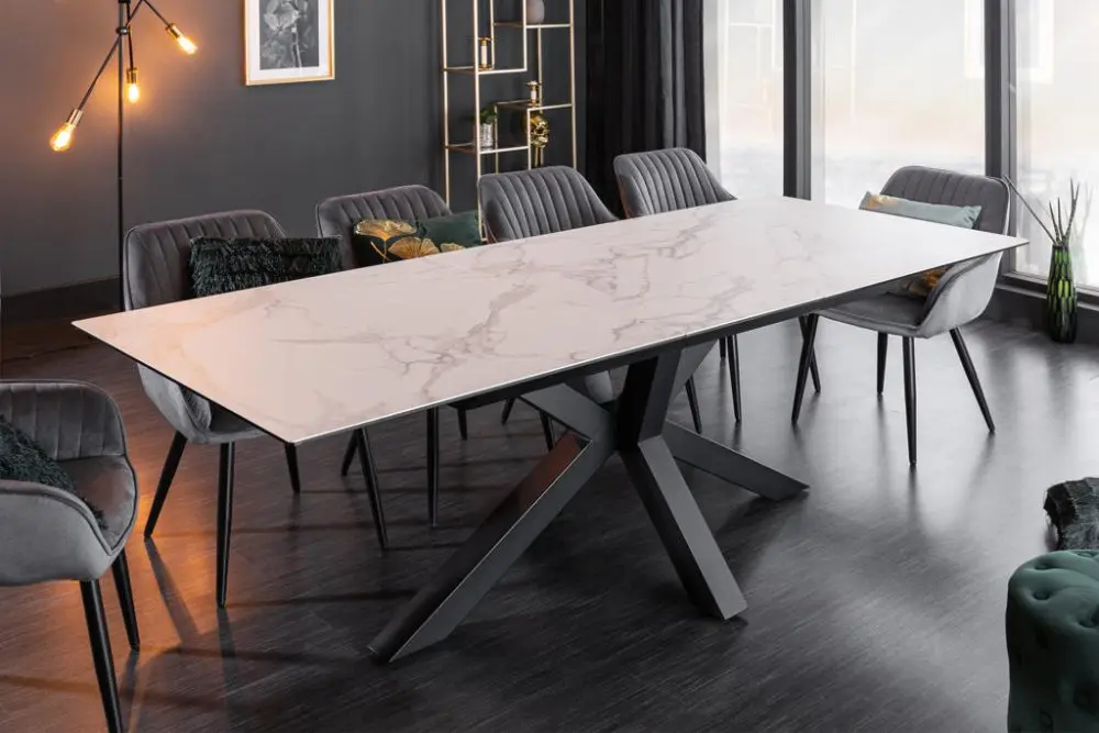 Estila Moderní jídelní stůl Callandra Marmol s mramorovým vzhledem a rozkládací vrchní deskou 180-225cm