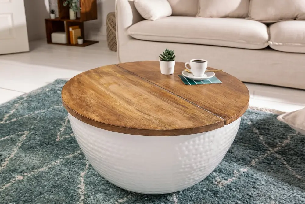 Estila Moderní kruhový konferenční stolek Sevila s úložným prostorem 60cm