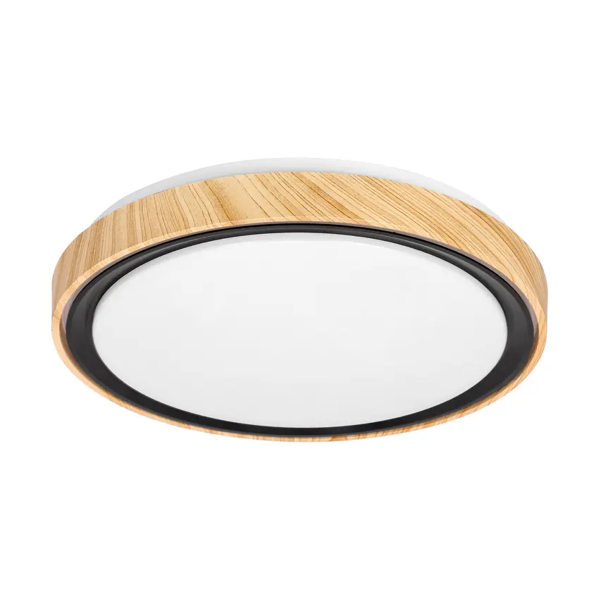 Stropní lampa Aflo dřevěná s černým 24W LED 3000/4000/6000K 38cm bílé stínidlo
