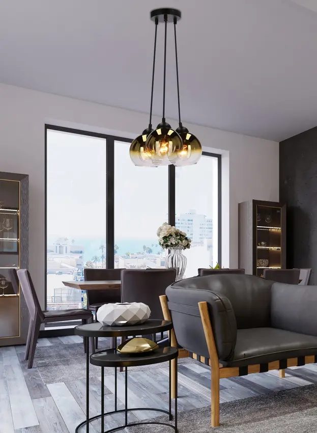 Závěsná lampa Nubia černá 3x60W E27 zlaté stínidlo