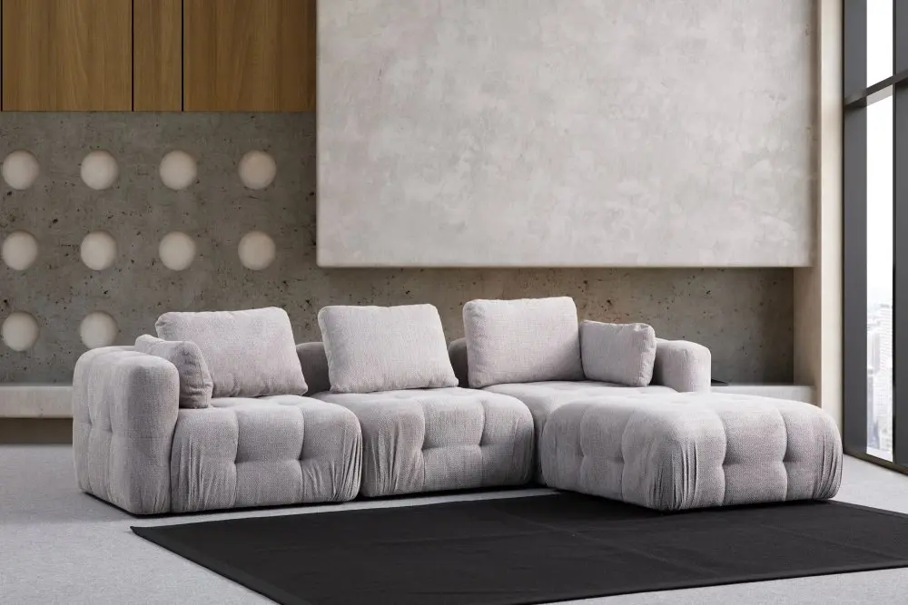 Rohová sedací souprava Amaris 3 Seater With Pouffe - Light Grey