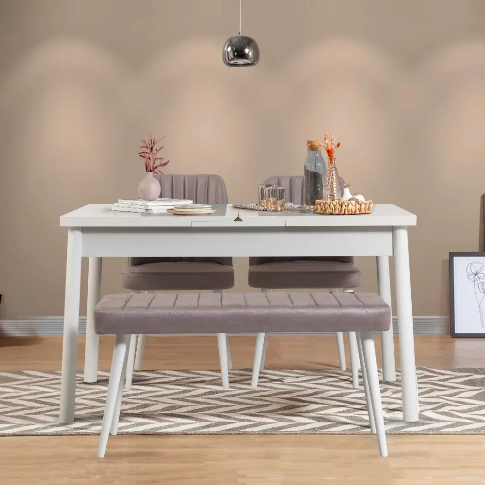 Jídelní set s rozkládacím stolem a židlemi (4 kusy) Santiago White-Soho Grey