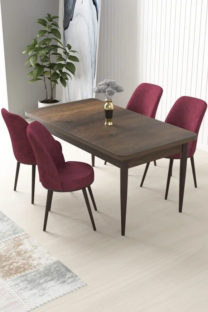 Dining Table & Chairs Set (5 Pieces) Nil - Baroque, Burgundy