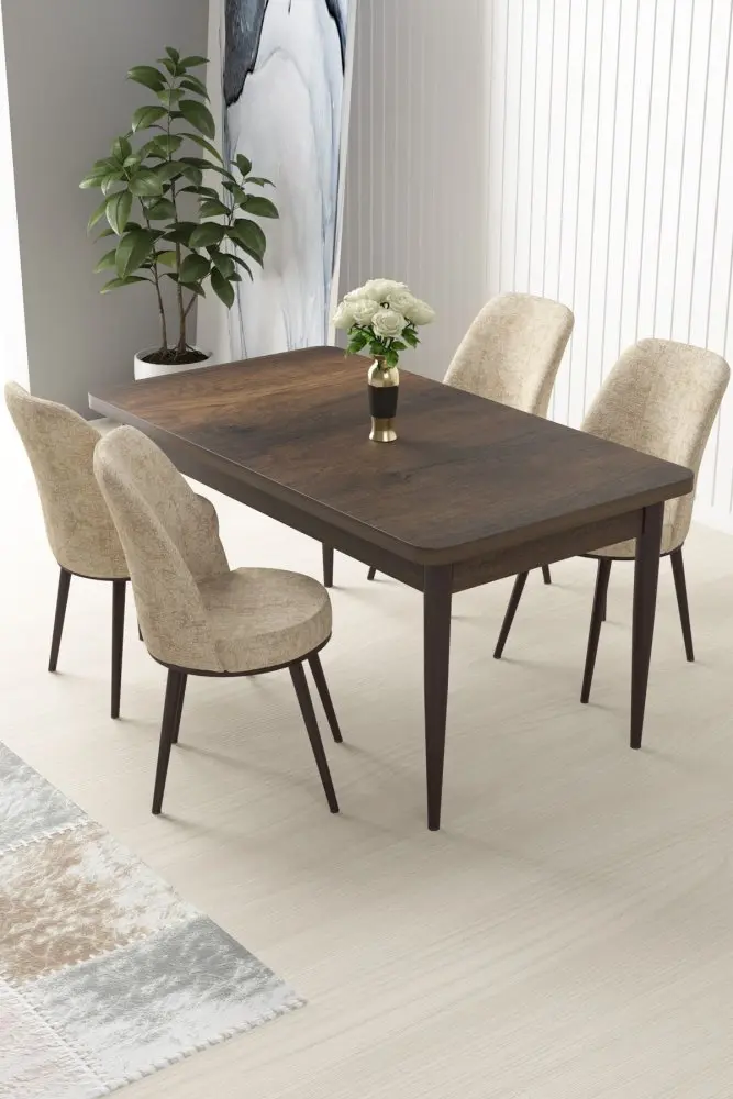 Dining Table & Chairs Set (5 Pieces) Nil - Baroque, Cream