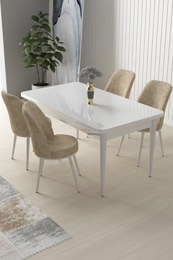 Dining Table & Chairs Set (5 Pieces) Nil - White, Cream