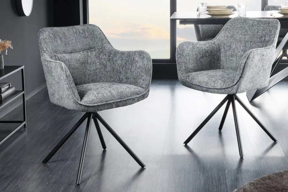 Estila Moderní designová otočné křeslo Kristal Graphite s tmavým šedým čalouněním a kovovými nožičkami 80 cm