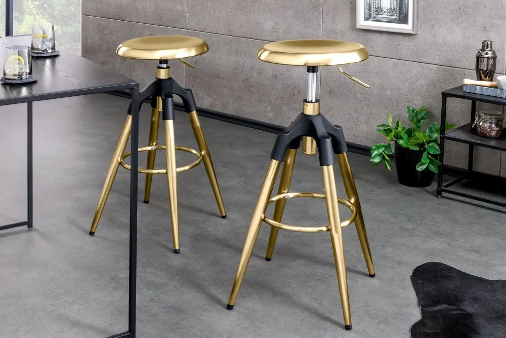 Estila Designová barová židle Zalias ve zlaté barvě 74-82 cm