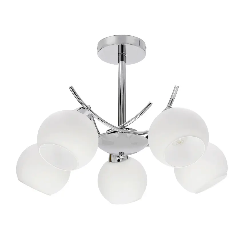 AMOS Chromová závěsná lampa 5x40W E27 bílé stínidlo