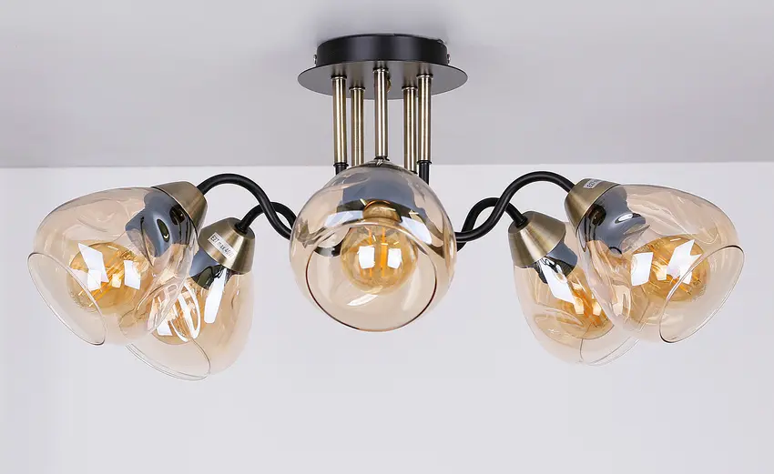 Stropní lampa černá/zlatá kouřová 5xE27 Unica