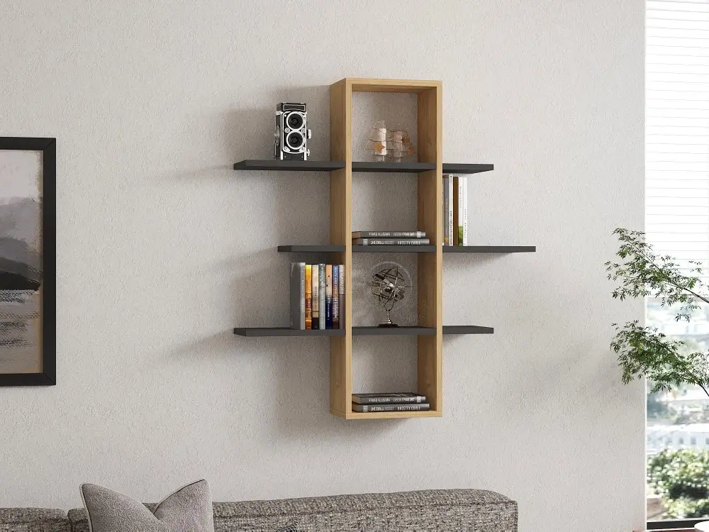 Kalune Design Nástěnná police ARDO 96 cm dub castello medový/šedá