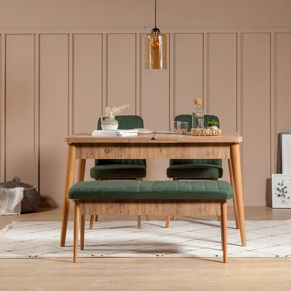 Kalune Design Jídelní set Vina 4D borovice atlantská/tmavě zelený
