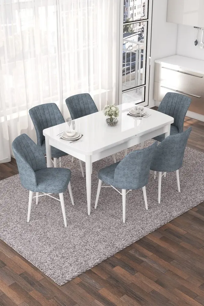 Extendable Dining Table & Chairs Set (7 Pieces) Nef - White, Grey