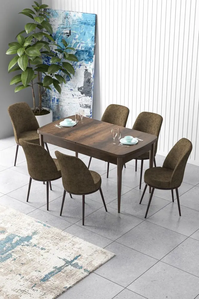 Extendable Dining Table & Chairs Set (7 Pieces) Zen - Baroque, Brown