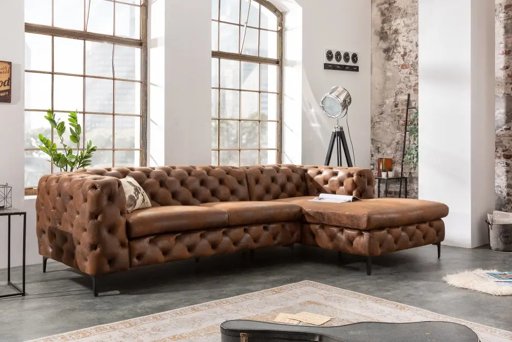 Estila Chesterfield rohová sedačka Modern Barock v antické hnědé barvě na nožičkách 275