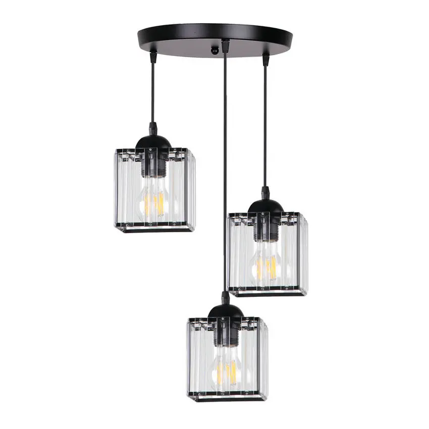 Závěsná lampa Glassia, černá, 3x40, E27, černé stínidlo + čiré krystaly