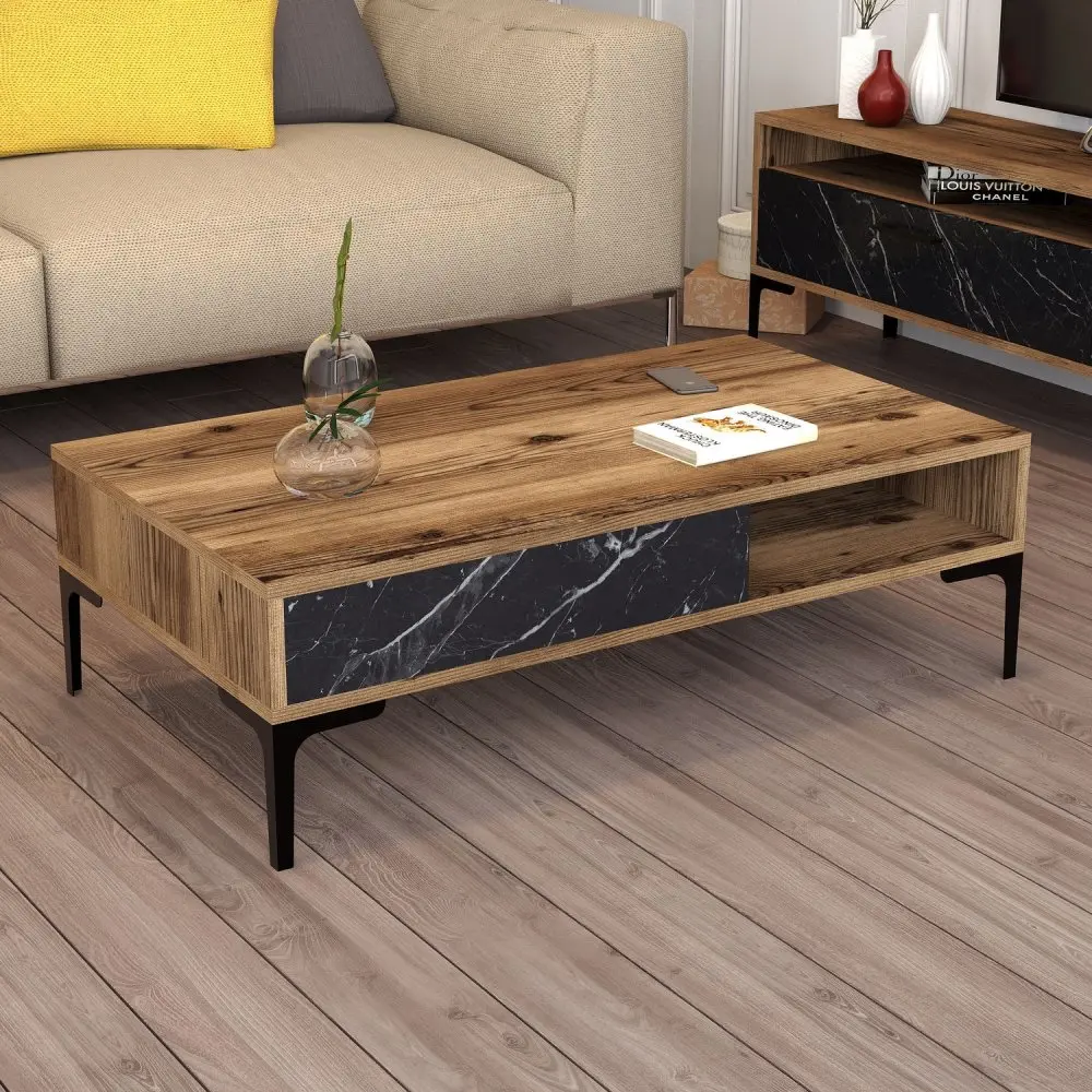 Konferenční stolek Istanbul - Walnut, Black Marble