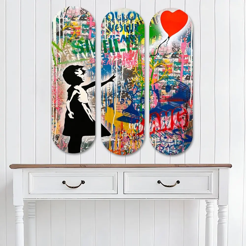 Wallity Obraz MDF Banksy – dívka s balónkem, barevný 3 ks