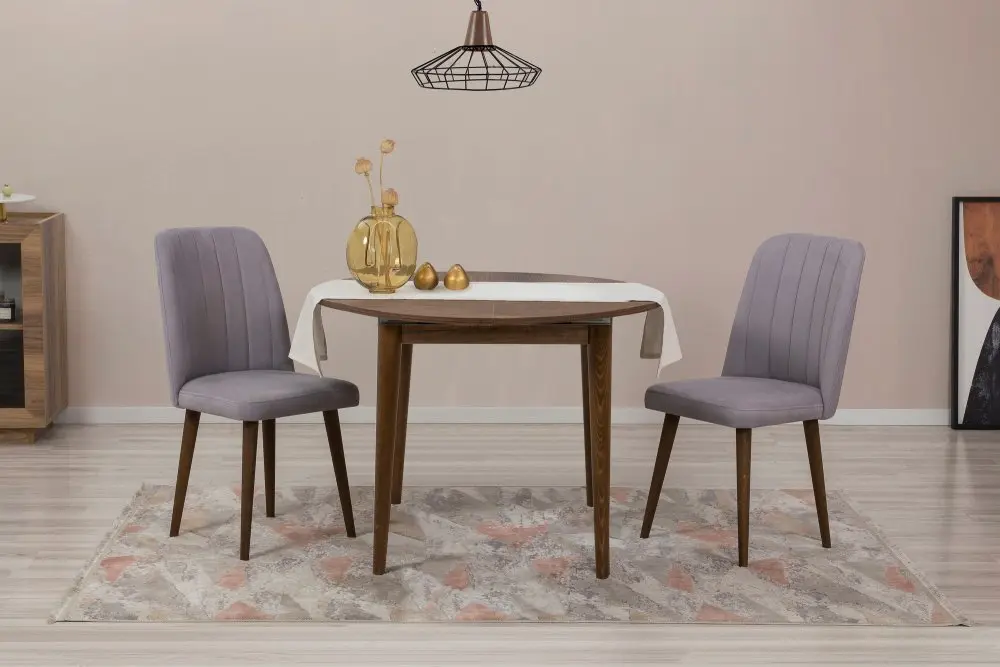 Jídelní set s rozkládacím stolem a židlemi (3 kusy) Vina 0701 - Walnut, Grey