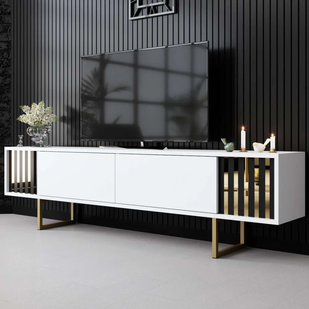 TV stolek Gold Line - White, Gold