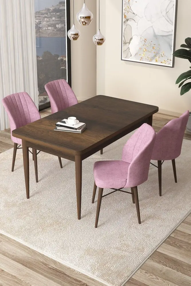 Dining Table & Chairs Set (5 Pieces) Arp - Baroque, Pink