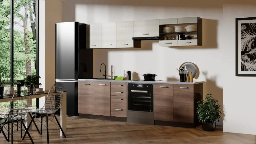 HALMAR Kuchyňská linka Rachel 260 cm akácie skořicová/dub Navara/wenge