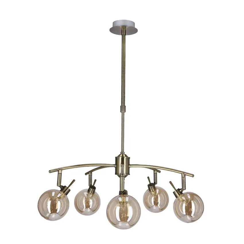 Závěsná lampa Lentini patina 5x40W g9 jantarové stínidlo