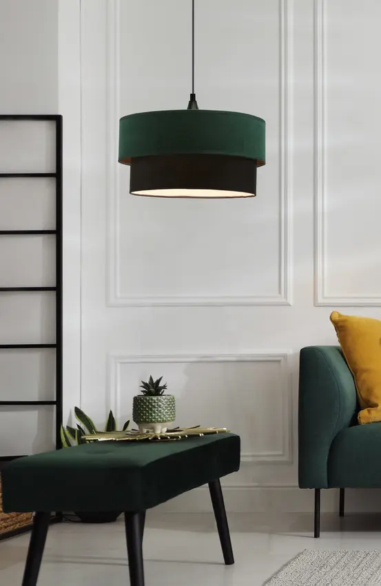 Závěsná lampa Solanto, lahvově zelená + černá, 1x60, stínidlo E27, duo 35+30