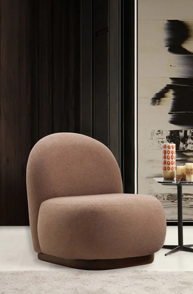 Hanah Home Křeslo Tina bouclé cappuccino/ořech