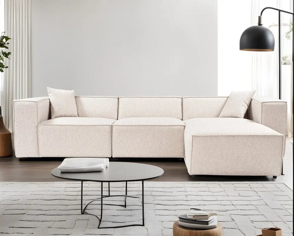 Rohová sedací souprava Lora (L1-O1-1R-POUFFE ) - Light Brown