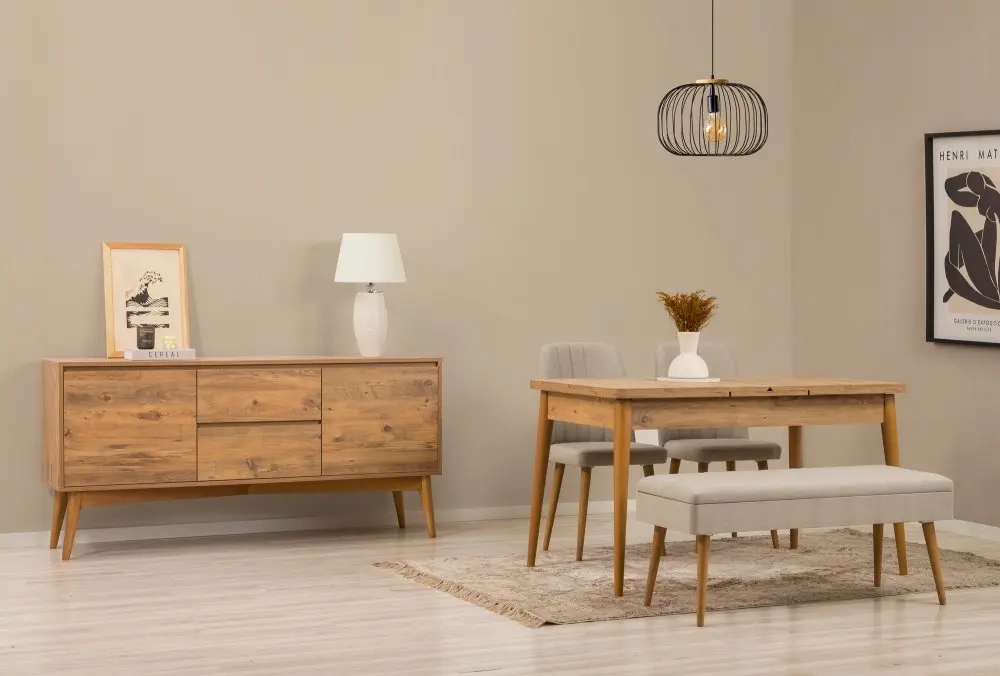 Set s rozkládacím stolem, židlemi a konzolou (5 kusů) Vina 02 1005 - Atlantic Pine, Cream