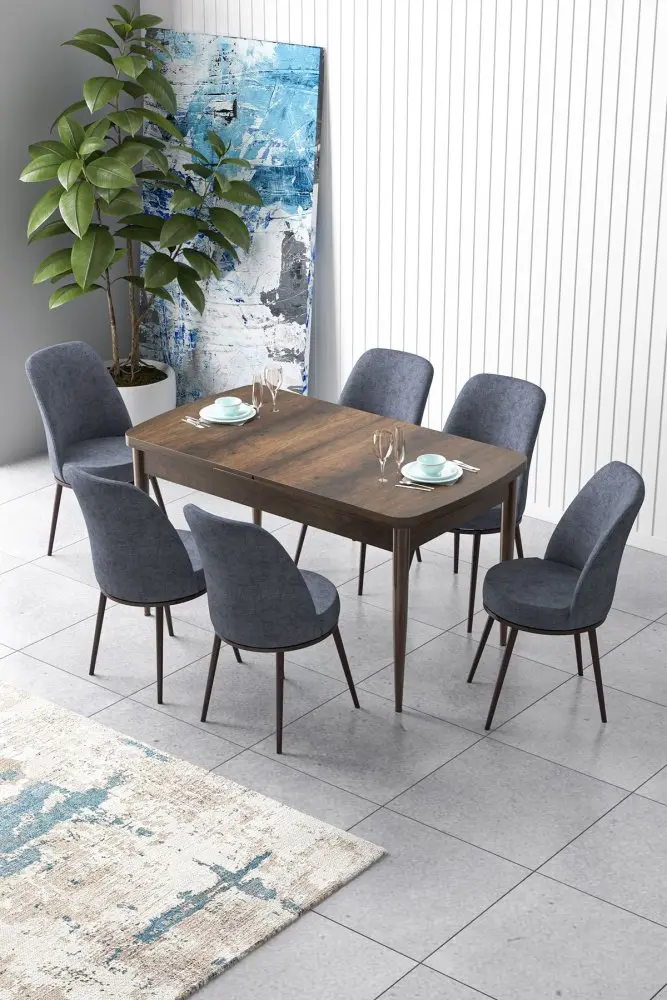 Extendable Dining Table & Chairs Set (7 Pieces) Zen - Baroque, Fume